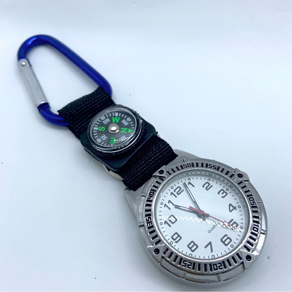 Dreams 40mm silver tone clip on  compass pocket watch w/battery